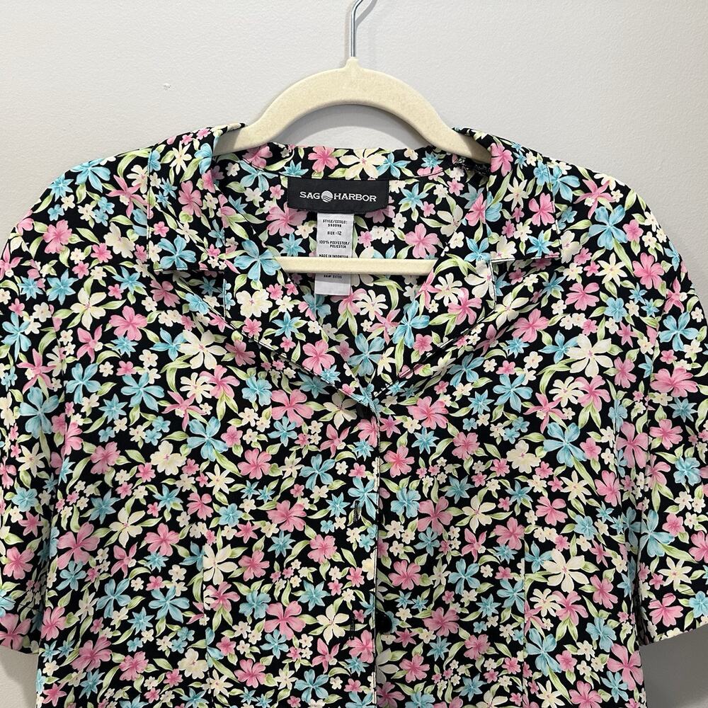 Sag Harbor Women Pastel Floral Short‎ Sleeve Button-Up Shirt Size 12 - Picture 2 of 6